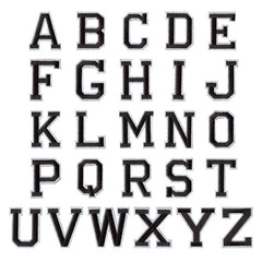 Alphabet-Buchstaben-Emblem-Aufnäher zum Aufbügeln, schwarz, weiß, dünner Rand