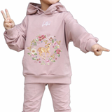 Hert Ree Bambi Bloemen Strijk Applicatie op een roze hoodie