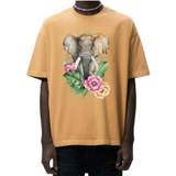 Olifant Strijk Applicatie Tropische op een mosterd geel t-shirt