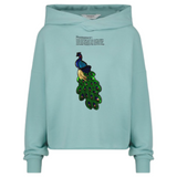 Pauw Pauwen Paillette Strijk Embleem Patch op een blauwe sweater