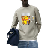 Bier Bierpull Bierglas Proost Tekst Full Color Strijk Applicatie Large op een beige groene longsleeve