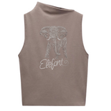 Olifant Strass XXL Strijk Applicatie op een beige  / Taupeshirtje