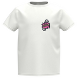 WOW Tekstwolk Comic Style Strijk Embleem Patch op een wit klein t-shirtje