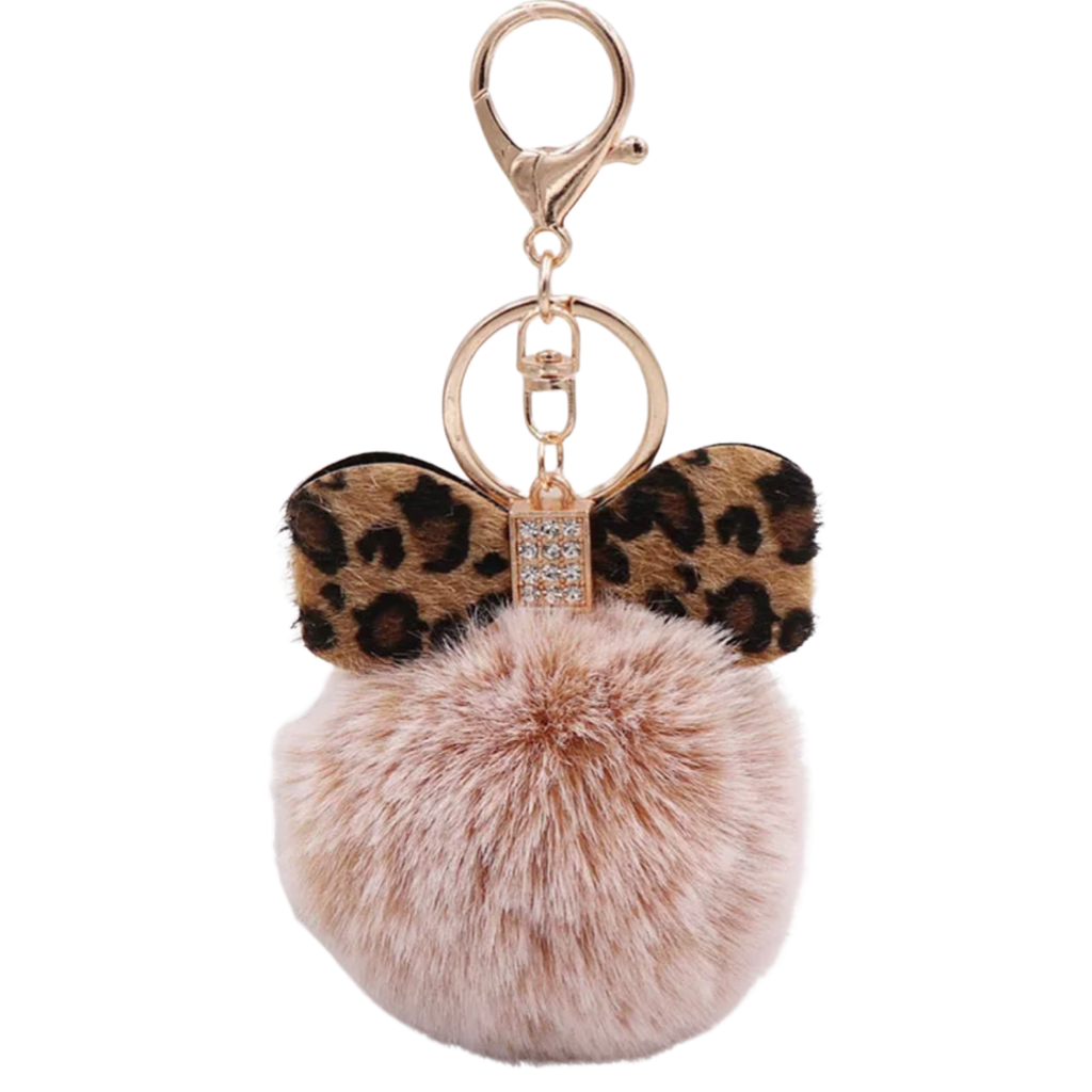 Sleutelhanger Pom Strik Strass Tas Keychain Beige Crème