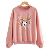 Skull Bull Bizon Veren Tooi Strijk Applicatie op een roze sweater