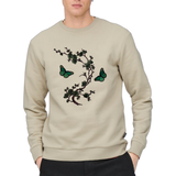 Bloesem Bloemen Vlinder Strijk Embleem Patch Set Groen op een beige sweater