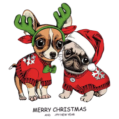 Aufnäher zum Aufbügeln, Aufnäher „Weihnachten, frohe Weihnachten, Mops, Chihuahua“.