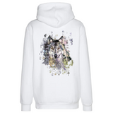 Wolf Wolven XXL Strijk Applicatie op de rugzijde van een witte hoodie