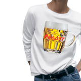 Bier Bierpull Bierglas Proost Tekst Full Color Strijk Applicatie Large op een witte longsleeve