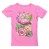 Flamingo Strijk Applicatie Tropische op een roze t-shirtje