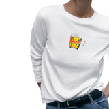 Bier Bierpull Bierglas Proost Tekst Full Color Strijk Applicatie Small op een witte longsleeve