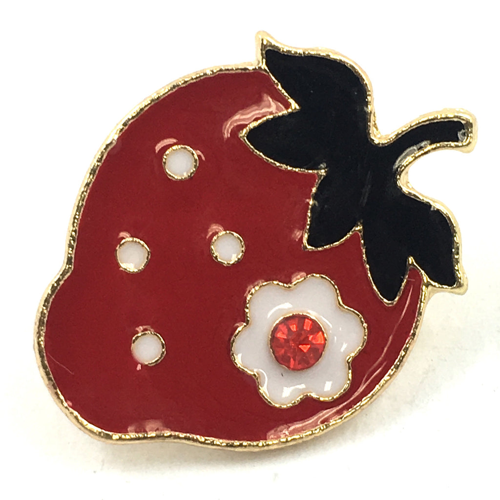 Rote Erdbeere mit Blume und Strass Emaille Pin