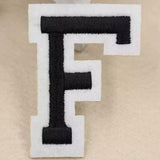 Zwarte Alfabet Letter F Met Witte Rand Strijk Patch