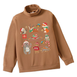 Happy Christmas Kerst Dieren Strijk Applicatie  op een beige sweater voor kinderen