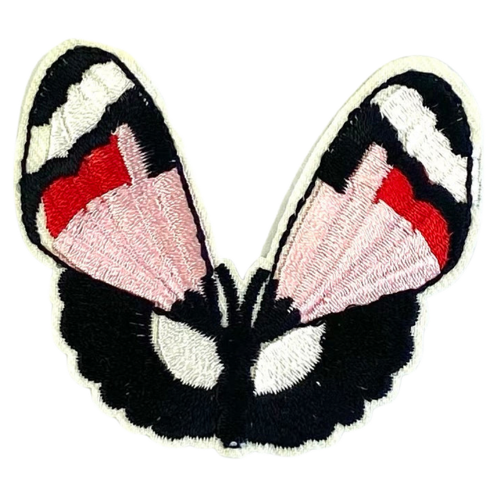 Vlinder Strijk Embleem Patch Zwart Rood Roze