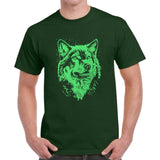 Wolf Glow In The Dark Strijk Applicatie op een groen t-shirt 