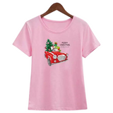 Kerst Merry Christmas Happy New Year Strijk Applicatie op een roze -t-shirtje