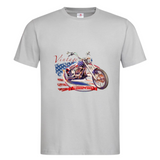 Vintage Chopper Motor Strijk Applicatie op een grijs t-shirt