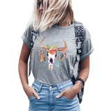 Skull Bull Bizon Veren Tooi Strijk Applicatie op een grijs t-shirt