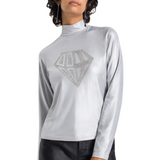 Diamant XL Strass strijk Applicatie op een zilverkleurige longsleeve