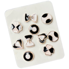 Pin-Brosche-Stichnadel-Knöpfe-Set gemischt schwarz weiß 10-tlg