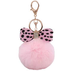 Schlüsselanhänger mit Bommel und Schleife, Strass, Taschen-Schlüsselanhänger, Rosa