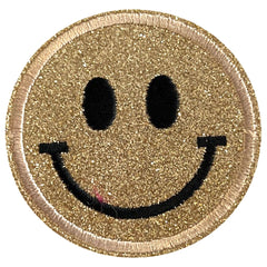 Smiley-Emoji-Emblem-Aufnäher zum Aufbügeln, goldglitzernd