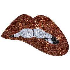 Mouth Bites Lippen-Pailletten-Emblem-Aufnäher zum Aufbügeln, Orange