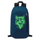 Wolf Glow In The Dark Strijk Applicatie op een blauwe rug sporttas