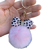 Sleutelhanger Pom Strik Strass Tas Keychain Roze