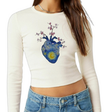 Hart Vincent Van Gogh Sterrennacht Orgaan Strijk Applicatie op een witte longsleeve