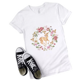 Hert Ree Bambi Bloemen Strijk Applicatie op een wit t-shirtje