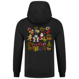 Kerst Kerstmis Figuren Strijk Applicatie op de rugzijde van een zwarte hoodie