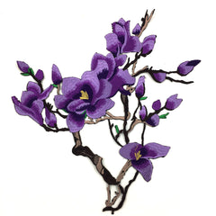 Magnolienblüten-Blumenzweig XL-Emblem-Aufnäher zum Aufbügeln, Lila