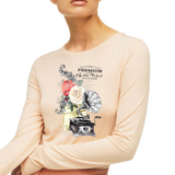 Platenspeler Grammofoon Rozen Strijk Applicatie op een crème shirt 
