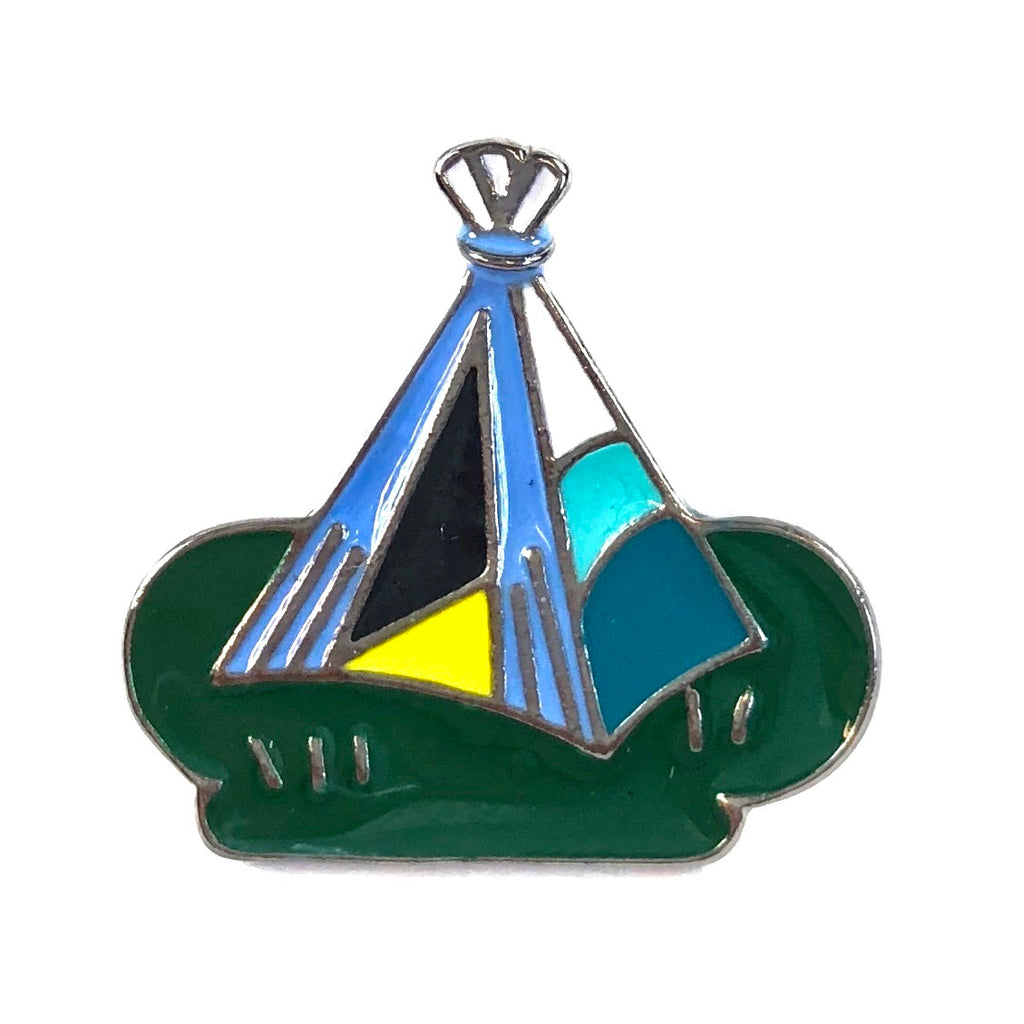 Emaille Pin Van Een Blauwe Kampeer Tent