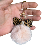 Sleutelhanger Pom Strik Strass Tas Keychain Creme