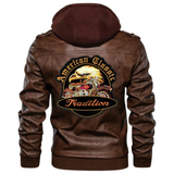 American Classic Tradition Biker XXL Strijk Embleem op de rugzijde van een bruin motorjack