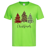 Kerst Kerstbomen Merry Christmas Strijk Applicatie op een neon groen t-shirt