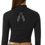 Vleugel Vleugels Wings Strijk Embleem Patch Set Zilver samen met een ster strijk patch op de rug van een korte longsleeve