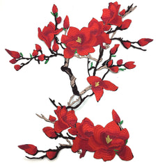 Magnolienblüte Blumen Zweig XXL Aufnäher Emblem zum Aufbügeln Rot