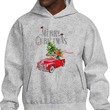 Kerst Merry Christmas Auto Kerstboom Teckel Strijk Applicatie op een grijze hoodie