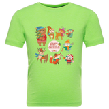 Kerst Happy Christmas Dieren Strijk Applicatie op een groen t-shirt