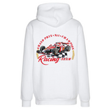 Formule 1 Grand Prix No 1 Champion Racing Team Strijk Applicatie Large op de rugzijde van een witte hoodie