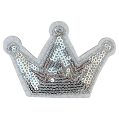 Kronen-Pailletten-Emblem-Aufnäher zum Aufbügeln, silberweiß
