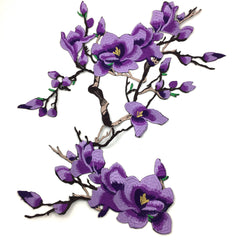 Magnolienblüte, Blumenzweig, XXL-Emblem-Aufnäher zum Aufbügeln, Lila