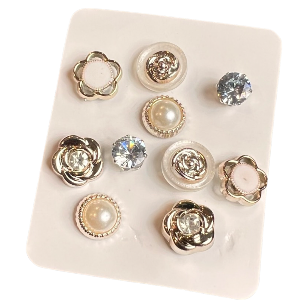 Pin Broche Set Mixed Parel Diamand Goud Wit 10 stuks