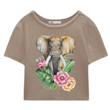 Olifant Strijk Applicatie Tropische op een beige shirtje