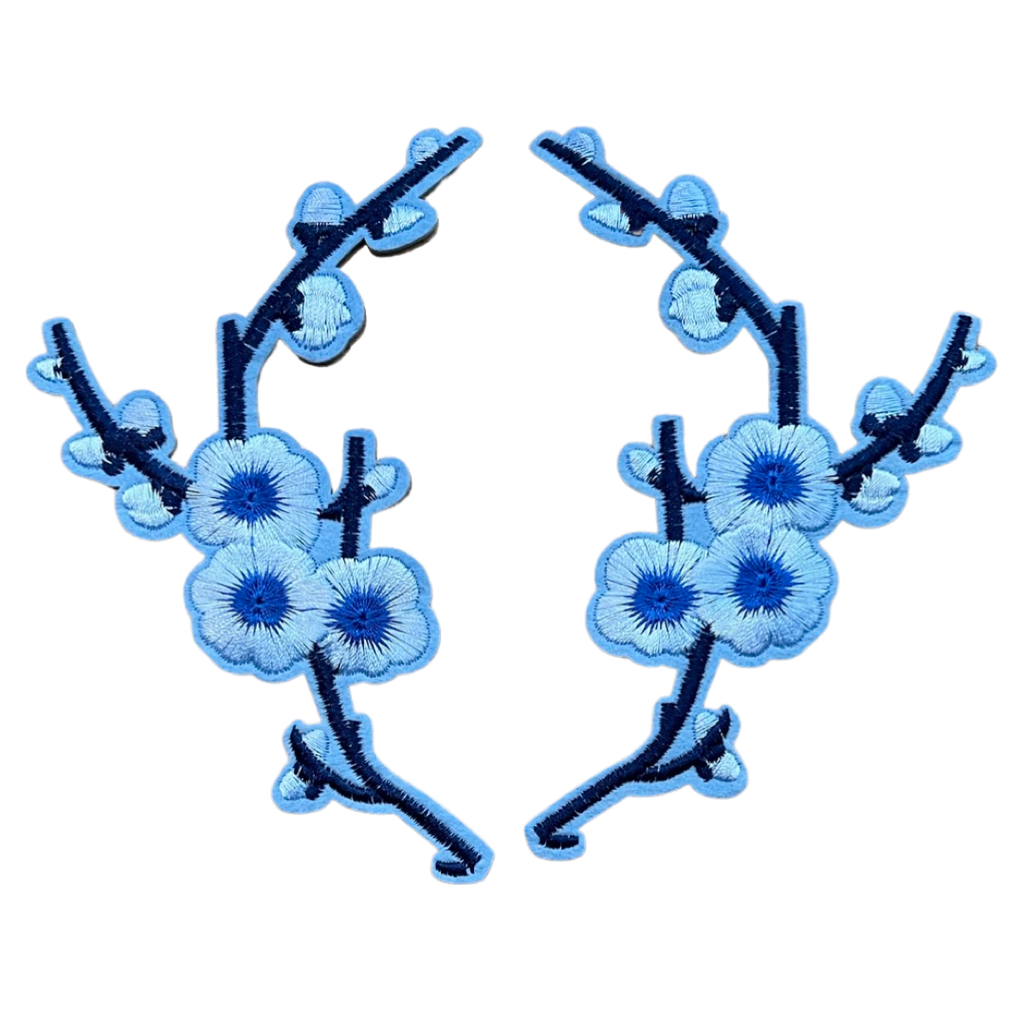 Bloesem Bloemen Strijk Embleem Patch Set Blauw