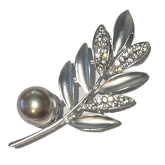Brosche Ziernadel Zweig Perle Silber